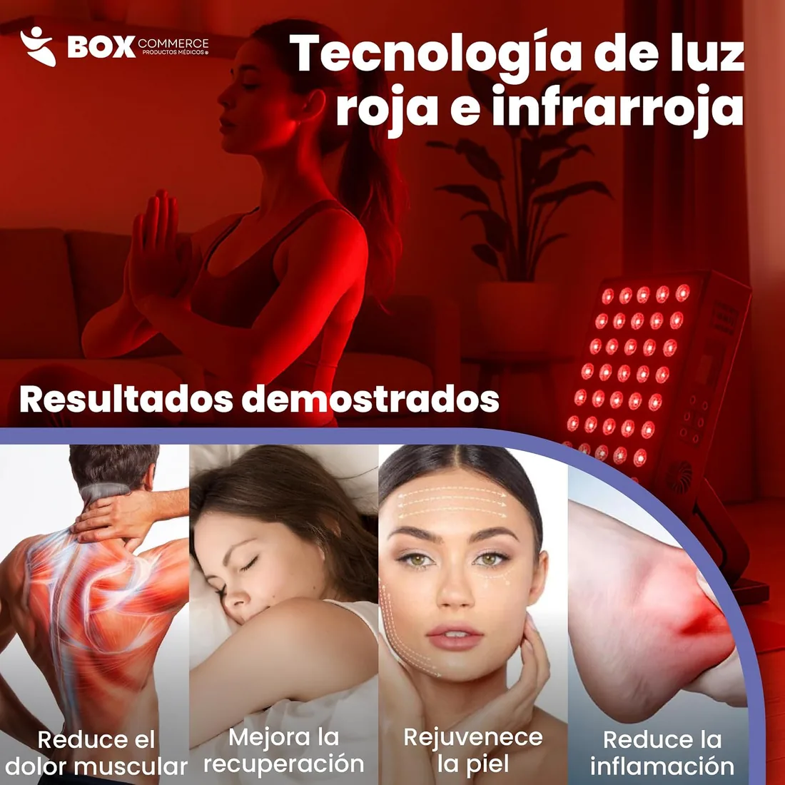 Panel Luz Roja e Infrarroja - Terapia Luz Roja para Dolor Articular, Muscular y Piel - Lampara Infrarrojos para Tratamiento Facial y Corporal en Casa foto 2