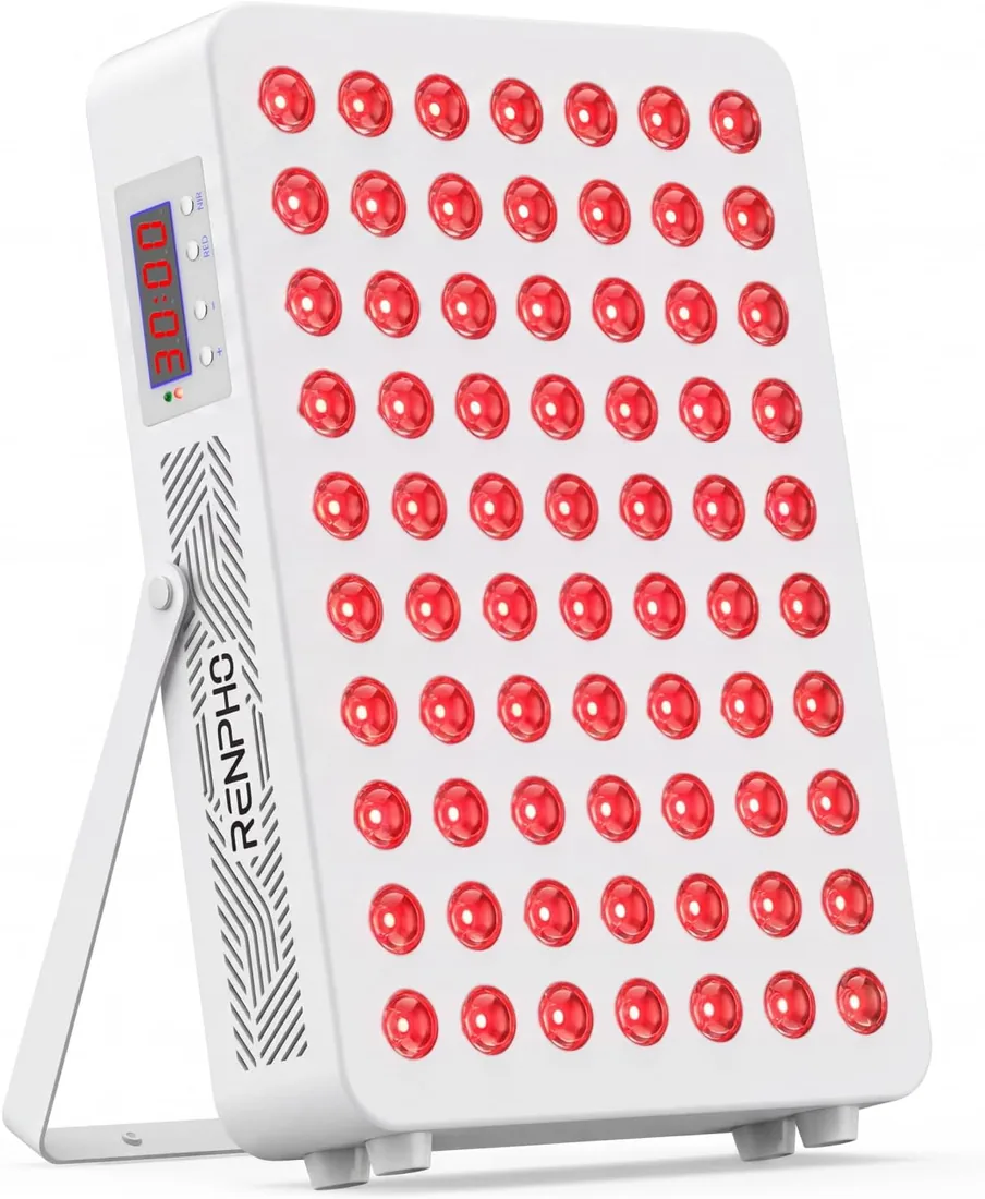 RENPHO Lámpara de luz roja, lámpara de panel, 70 LEDs Doble Chip 5W | Luz 660nm y 850nm, Temporizador y Sistema de Refrigeración, con Soporte y Correa para Relajación Muscular en Casa