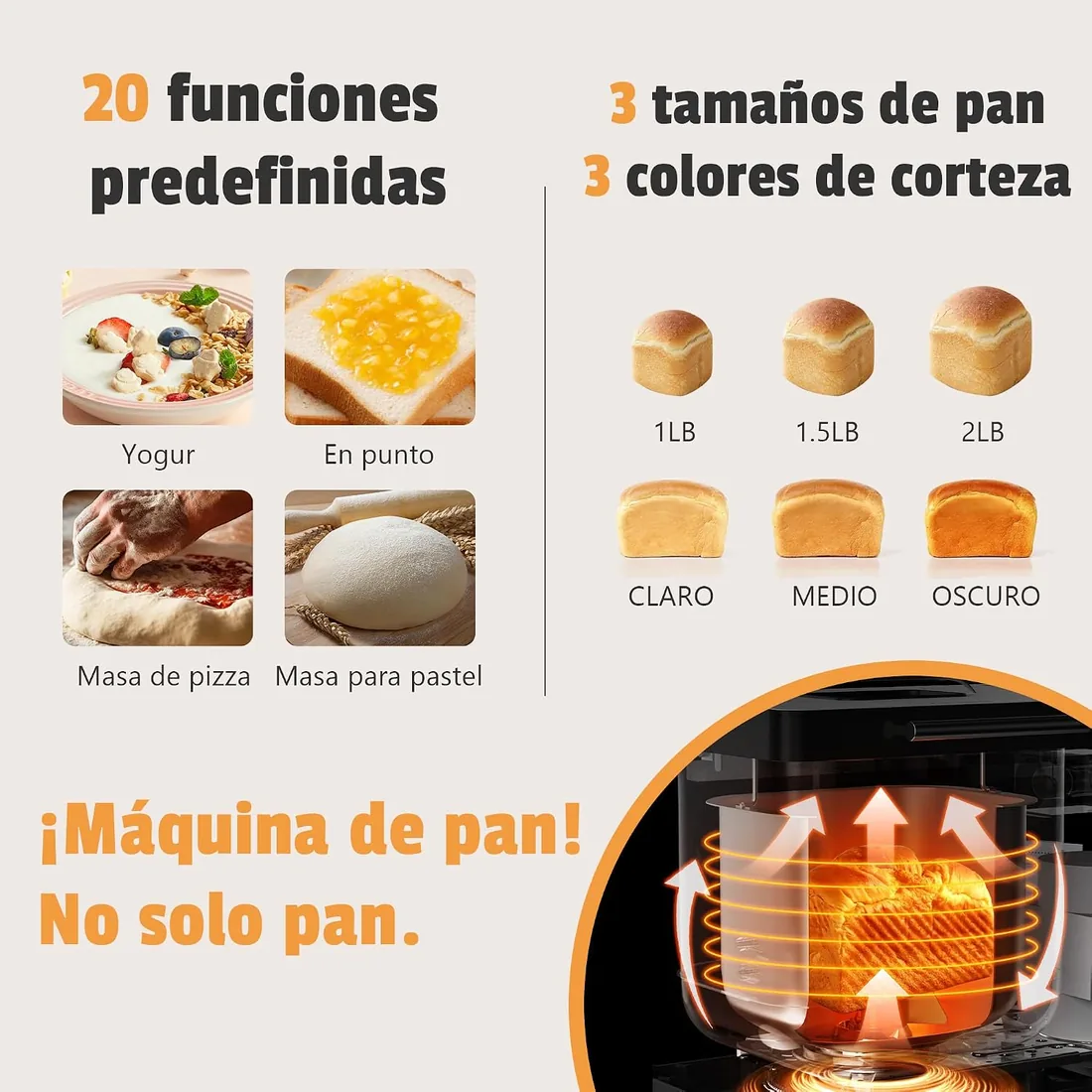 Karinear Panificadora 1000g, Multifuncional: 20 Funciones Preprogramadas | Retraso Preprogramado de 15 Horas, Función Para foto 3