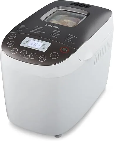 MEDION Panificadora, 950 W, hasta 1600 g | 20 programas, 3 niveles de tostado, función mantener calie