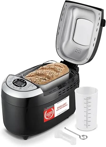 TZS First Austria - Máquina para hacer pan con 12 programas automáticos 850W - Panificadora eléctrica de 700-1250g - Con ventanilla, temporizador, accesorios y función mantenimiento caliente - Negro