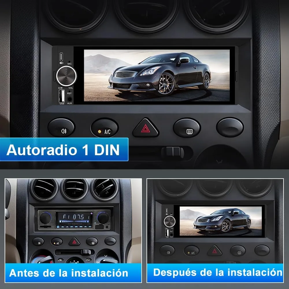 1 DIN Universal Radio Coche con Pantalla Táctil 6.36 Pulgadas, con CarPlay/AndroidAuto, Admite Carga Type-C/USB/Micrófono/FM/EQ/WiFi/GPS/Bluetooth/USB/SWC y Cámara Trasera foto 2