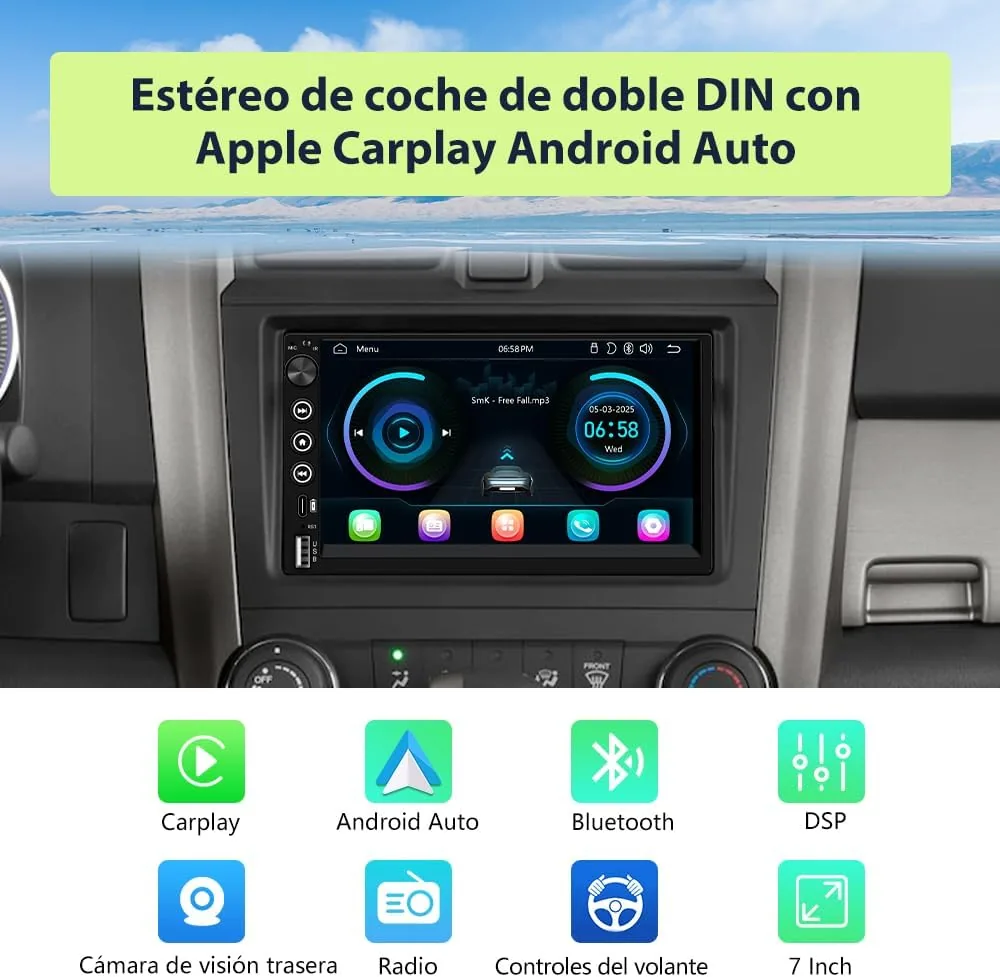 7" Radio de Coche 2 DIN Universal con Carplay y Android Auto Inalámbrico foto 2