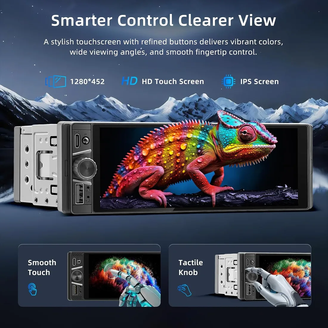 Autoradio 1 DIN con Apple CarPlay y Android Auto Inalámbrico, Pantalla Táctil HD de 6,28 Pulgadas, Radio para Coche con Bluetooth, Mirror Link, USB Tipo C, Cámara Trasera y Micrófono foto 3