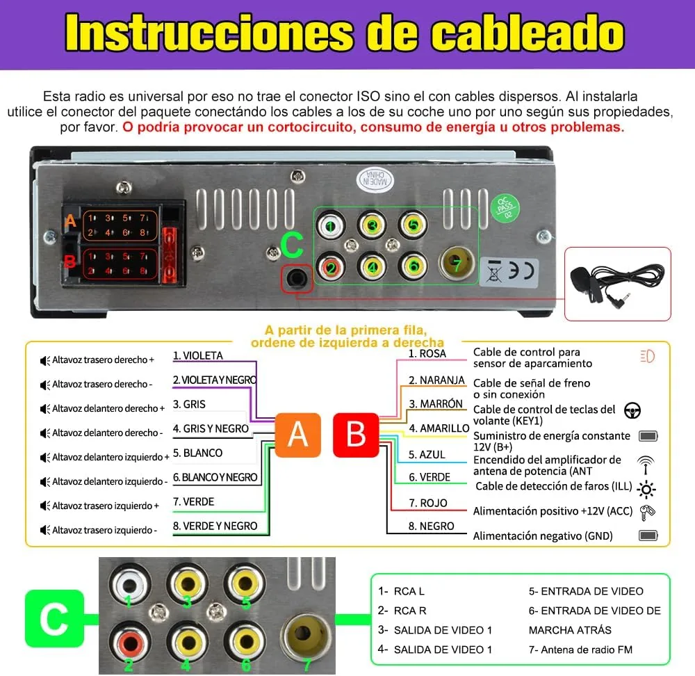 AWESAFE Radio de Coche 1 DIN Universal con Carplay y Android Auto Inalámbrico, Autoradio 1 DIN con Pantalla Táctil de 6.36 Pulgadas y Cámara Trasera, Soporta Bluetooth/Mandos Volante/FM/Double USB foto 3