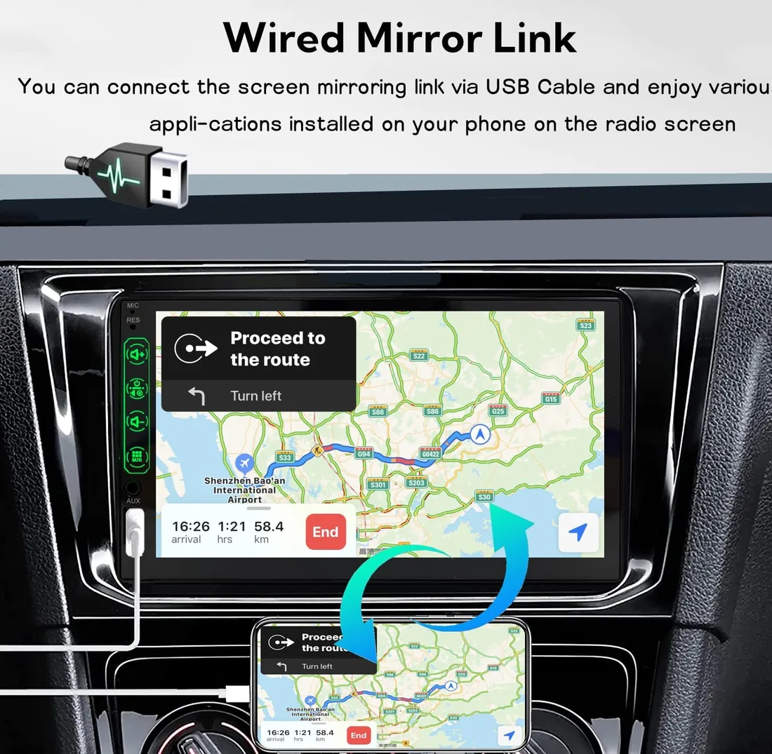 Radio Coche 1 DIN con CarPlay y Android Auto - Pantalla Táctil de 7 Pulgadas, Autoradio con Bluetooth y Soporte Mirror Link para iOS/Android con Cámara de Respaldo foto 3