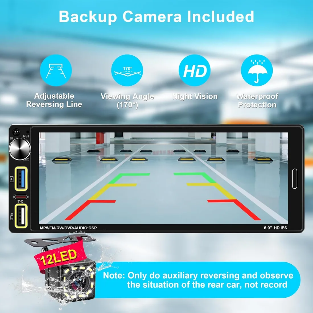 Radio Coche Bluetooth 1 DIN Compatible Apple CarPlay y Android Auto inalámbrico,Reproductor de Pantalla Coche táctil de 6,9’‘,FM/Am/Mirror Link/Tipo C/Bluetooth Manos Libres,cámara de visión Trasera foto 3
