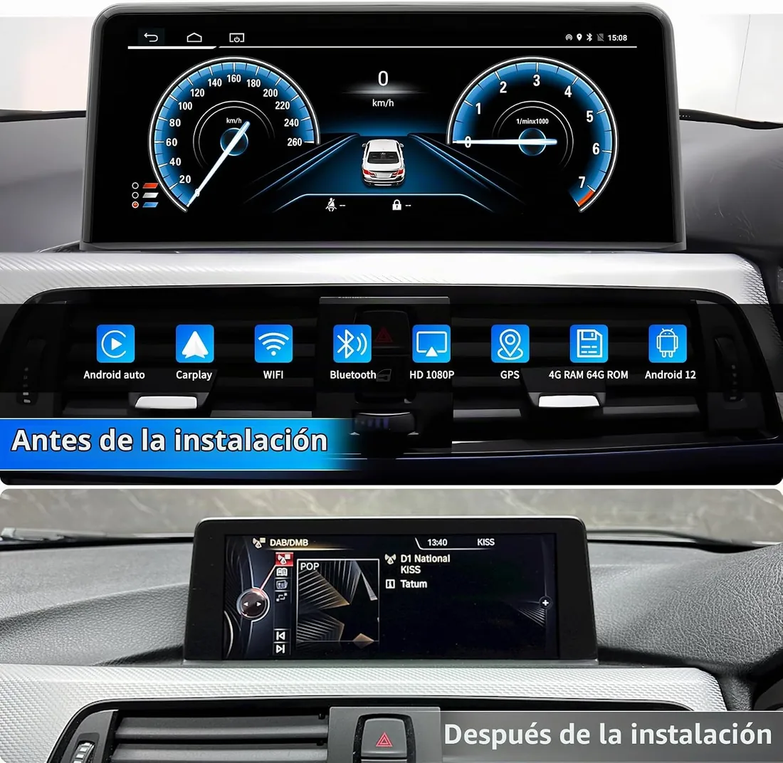 Radio de Coche para BMW Serie 1/2 F20 F21 F22 F23 NBT, Android 12 8core 4 64 GB con GPS y Sistema iDrive CarPlay Android Auto, Pantalla Táctil de 10,25 Pulgadas BT 5.0 WLAN Compatible con Tarjeta SIM foto 3