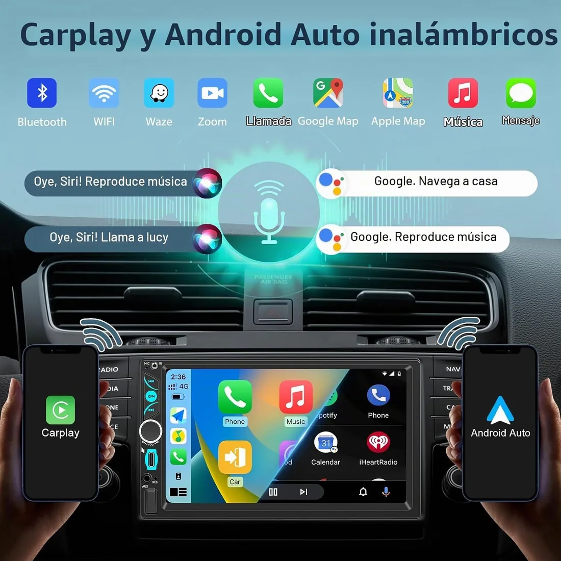 WERESOUND Radio Coche 2 DIN Apple CarPlay y Android Auto inalámbrico | Autoradio con Pantalla Táctil de 7", Cámara Trasera, Bluetooth, FM, Mirror Link, SWC, Tipo C, Control por Voz, Navegación GPS foto 2