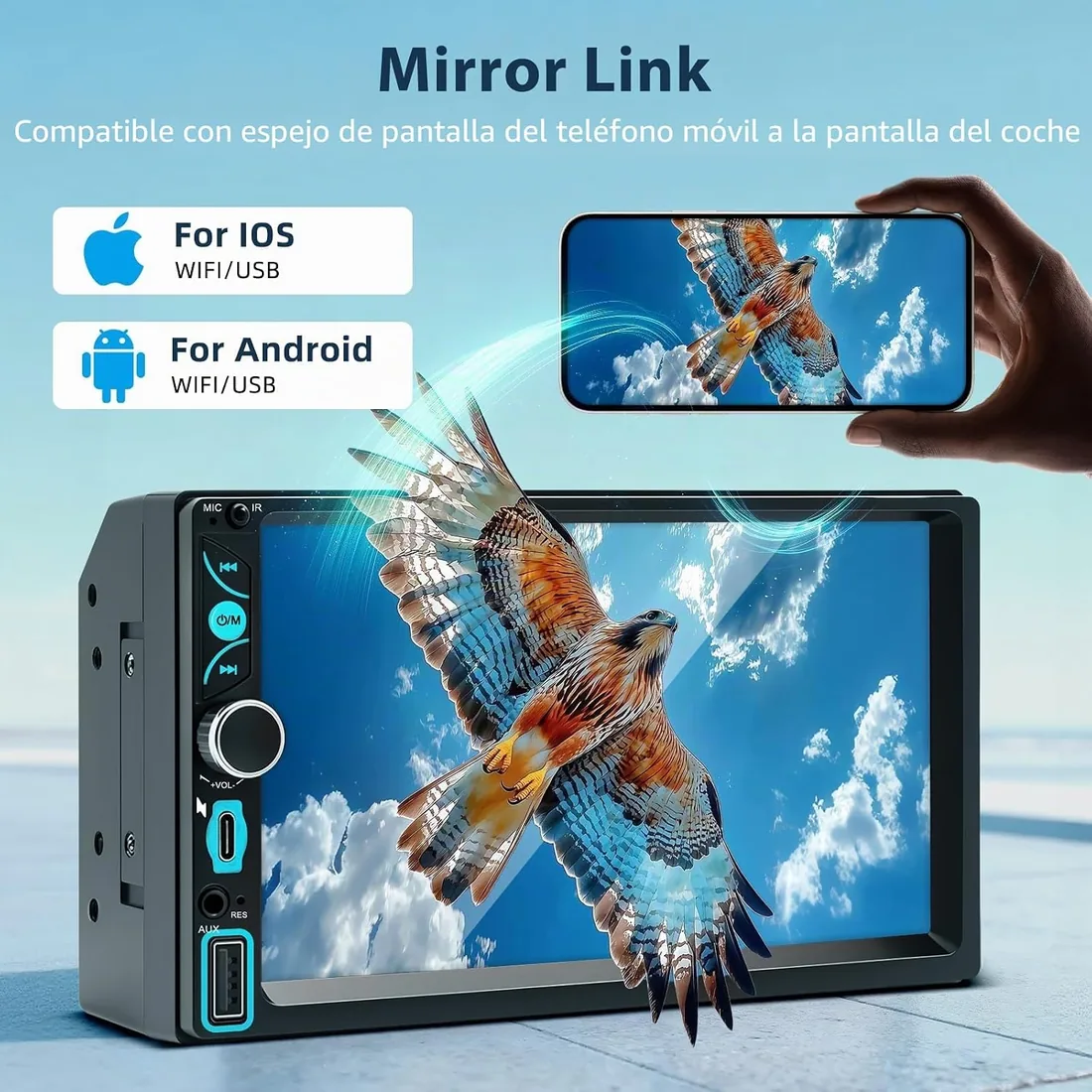 WERESOUND Radio Coche 2 DIN Apple CarPlay y Android Auto inalámbrico | Autoradio con Pantalla Táctil de 7", Cámara Trasera, Bluetooth, FM, Mirror Link, SWC, Tipo C, Control por Voz, Navegación GPS foto 3