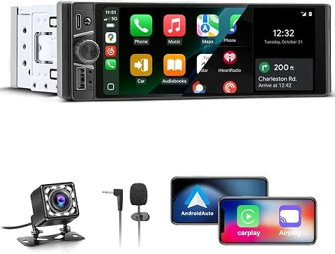 Autoradio 1 DIN con Apple CarPlay y Android Auto Inalámbrico, Pantalla Táctil HD de 6,28 Pulgadas, Radio para Coche con Bluetooth, Mirror Link, USB Tipo C, Cámara Trasera y Micrófono foto 3