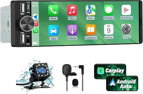 AWESAFE Radio de Coche 1 DIN Universal con Carplay y Android Auto Inalámbrico, Autoradio 1 DIN con Pantalla Táctil de 6.36 Pulgadas y Cámara Trasera, Soporta Bluetooth/Mandos Volante/FM/Double USB