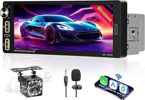 Radio Coche Bluetooth 1 DIN Compatible Apple CarPlay y Android Auto inalámbrico,Reproductor de Pantalla Coche táctil de 6,9’‘,FM/Am/Mirror Link/Tipo C/Bluetooth Manos Libres,cámara de visión Trasera foto 2