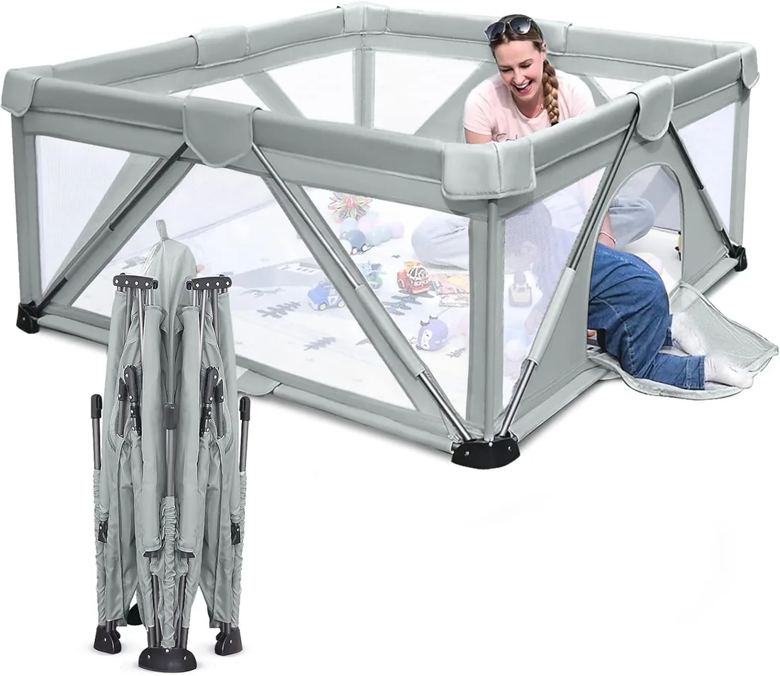 Heyo.Ja Parque Infantil Bebe, Valla de bebé plegable rápido, Centro de Actividades para Niños Con Malla Transpirable en Los Cuatro Lados y base Antideslizante, Fácil de Montar y Limpiar(120×160cm)