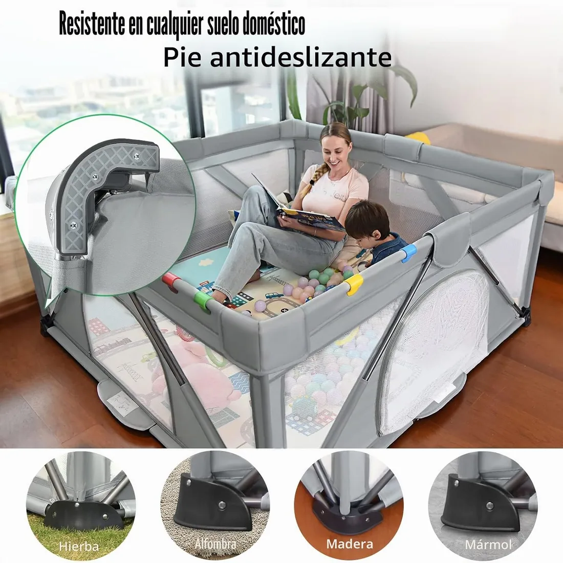 Heyo.Ja Parque Infantil Bebe, Valla de bebé plegable rápido, Centro de Actividades para Niños Con Malla Transpirable en Los Cuatro Lados y base Antideslizante, Fácil de Montar y Limpiar(120×160cm) foto 3
