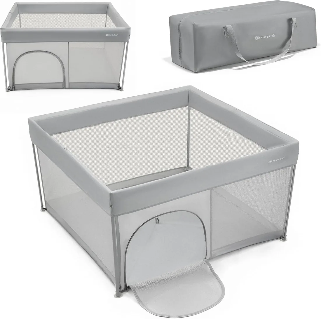Kinderkraft ZIKI Parque Infantil, 126,5x126,5 cm, Plegable, Bolsa, Gris | Resistente y Seguro para Bebés y Niños Hasta 4 Años, Centro de Actividades, Plegable Rápidamente, Incluye Bolsa de Transporte foto 3