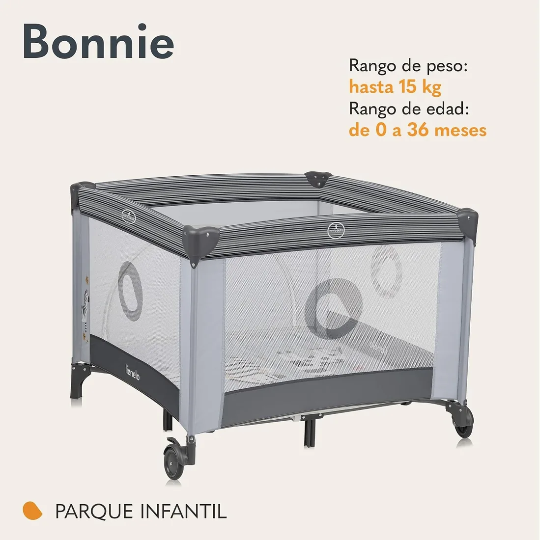 LIONELO BONNIE Parque Infantil Bebe hasta 15 kg, desde el Nacimiento hasta los 36 meses Acceso Lateral con Cremallera, Laterales de Malla Aireada, Plegado Rápido, Ruedas con Freno, Bolsa de Transporte foto 2