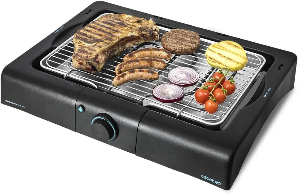 Cecotec Barbacoa Eléctrica de Sobremesa de Jardín PerfectSteak 4200 Way. 2400W, Parrilla Inoxidable, Temperatura y Altura Ajustable a 3 Niveles, 18/10 Steel, Color Negro Acero foto 2