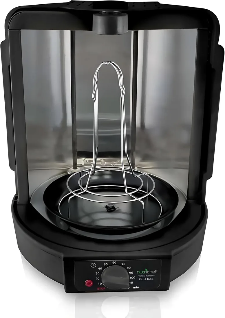 NutriChef horno giratorio vertical de sobremesa, Parrilla eléctrica rotativa 700 W para pollo, Kebab y shawarma, Con torre para carne y broschetas, Bandeja antigoteo foto 2