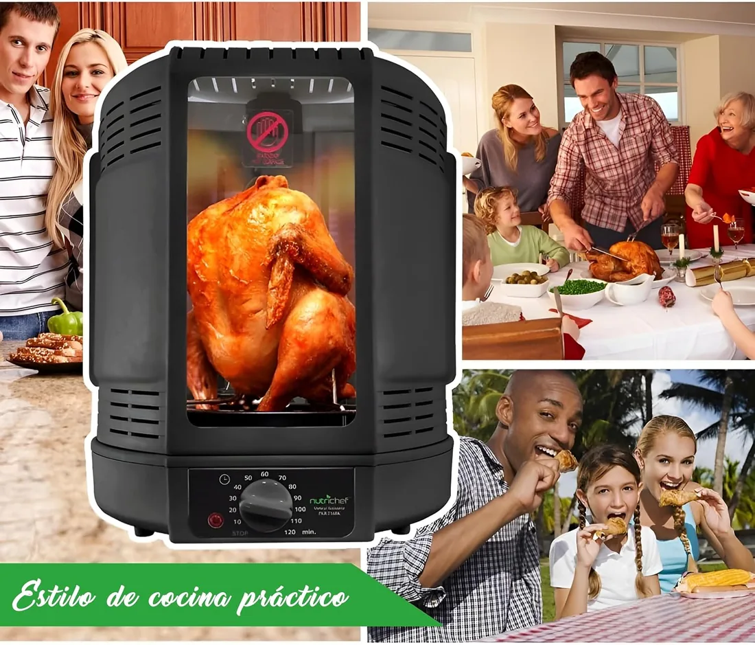 NutriChef horno giratorio vertical de sobremesa, Parrilla eléctrica rotativa 700 W para pollo, Kebab y shawarma, Con torre para carne y broschetas, Bandeja antigoteo foto 3