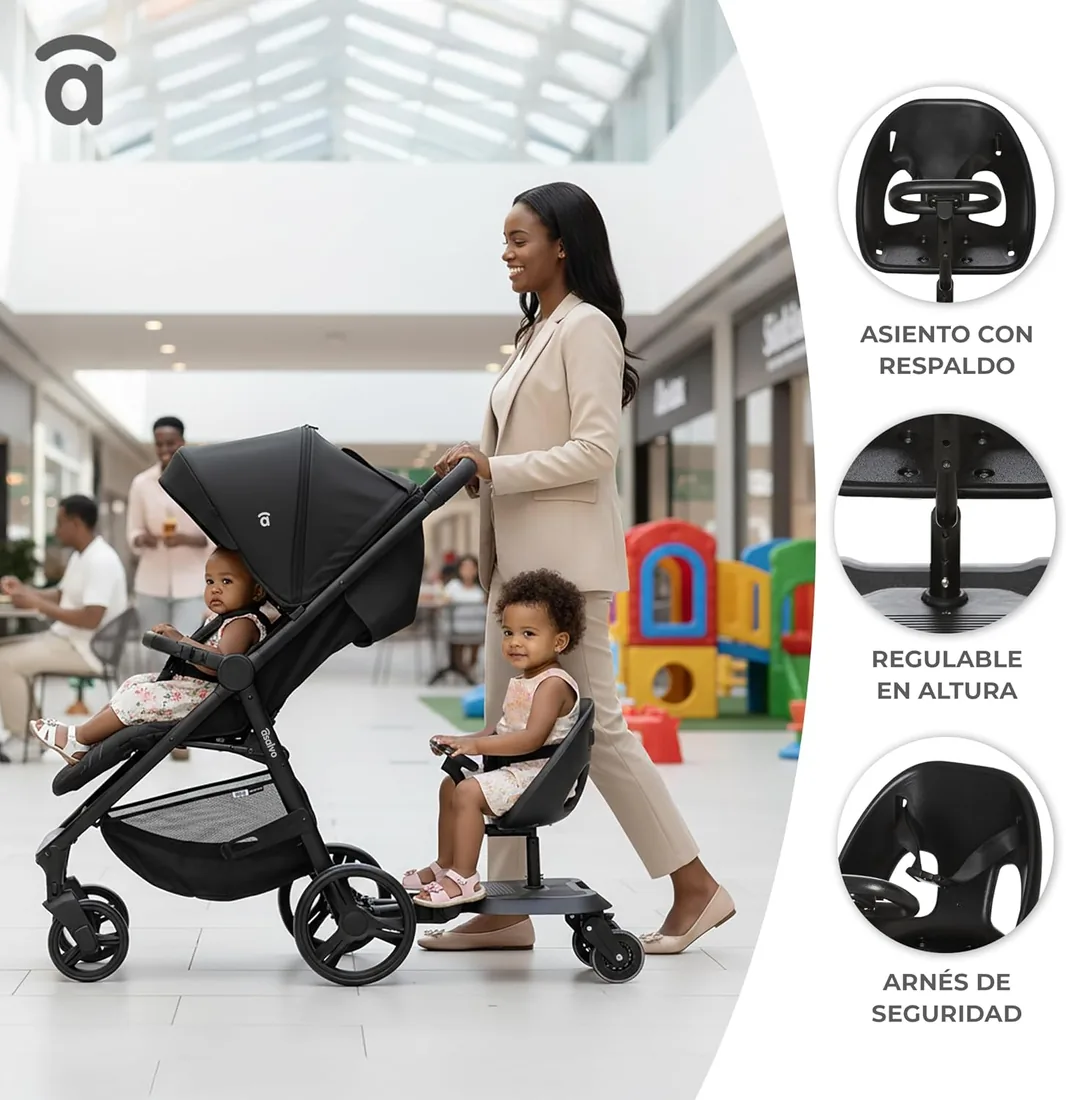 Asalvo Patinete Carro Bebe Universal GO SEAT. Patinete Carro Bebe 2 en 1. Patin Universal para Niños 1-5 Años hasta 15 kg. Patín con Asiento Desmontable, Volante y Ruedas con Luz. Negro foto 3