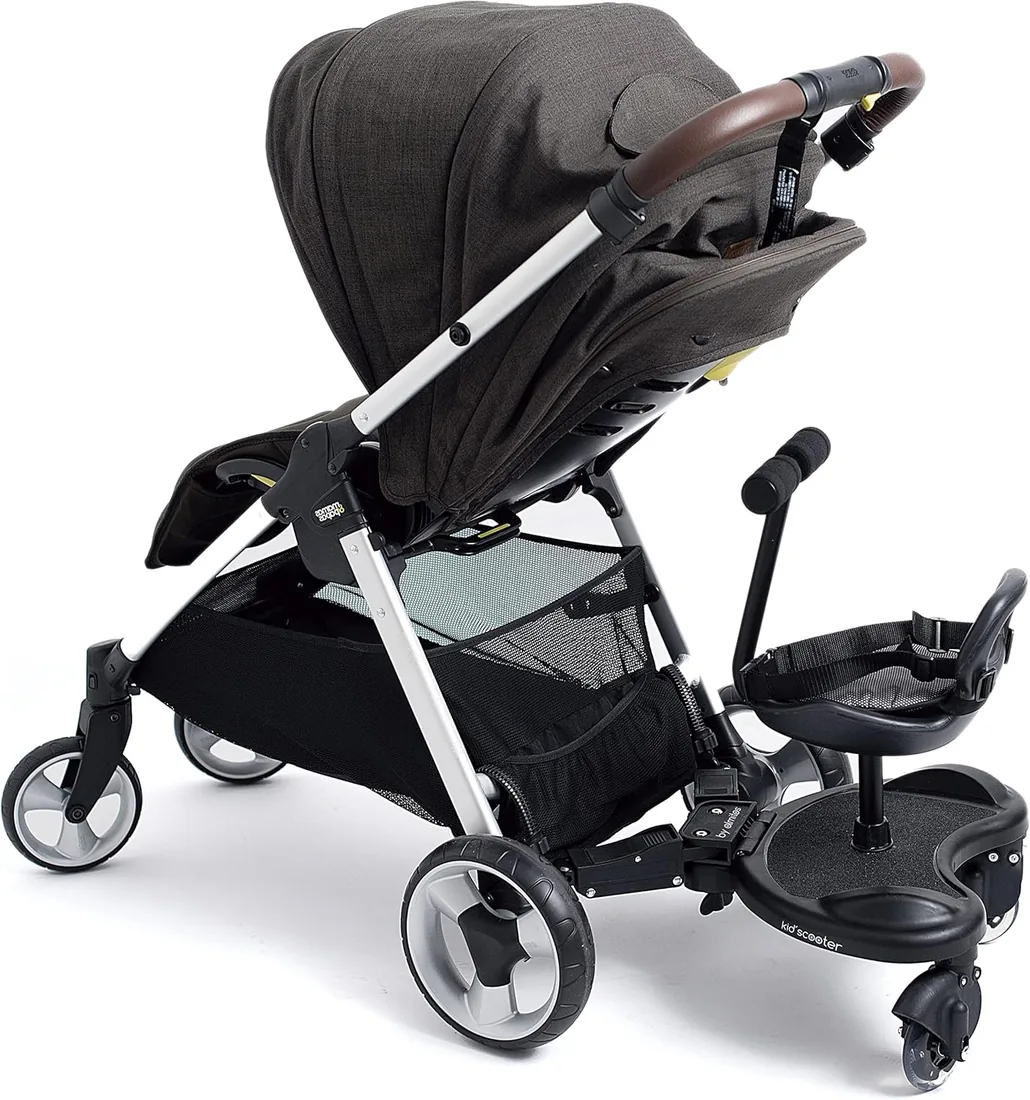Olmitos - Patinete y Asiento Universal para Carrito de Bebé Negro - Plataforma Adaptable para Silla de Paseo - Fácil de montar - Incluye almohada acolchada y superficie antideslizante foto 2