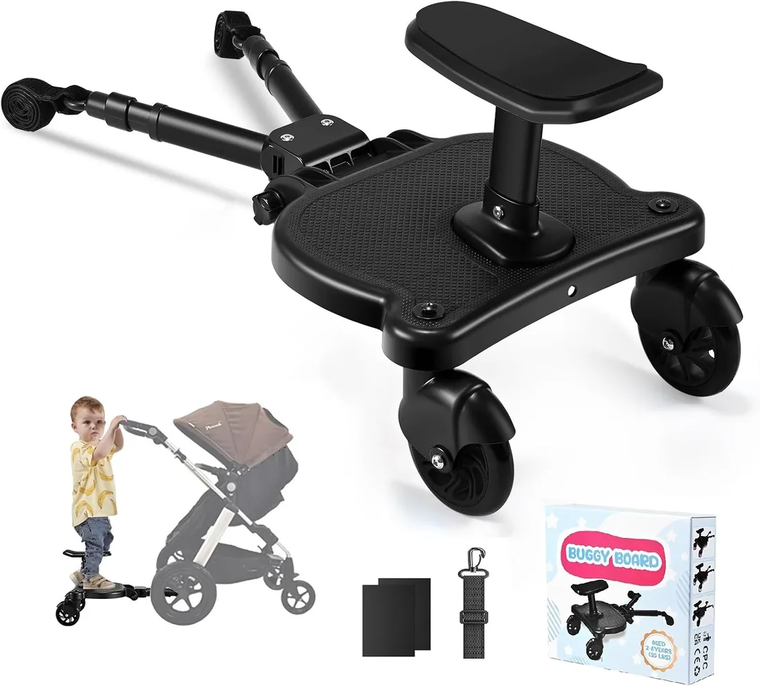 Patinete Carrito Universal con Asiento, Tabla Regulable 25kg 2-6 Años | Compatible 95% carritos, largo/ancho/alto ajustables, ruedas 360°, antideslizante, 2-6 años, 25kg