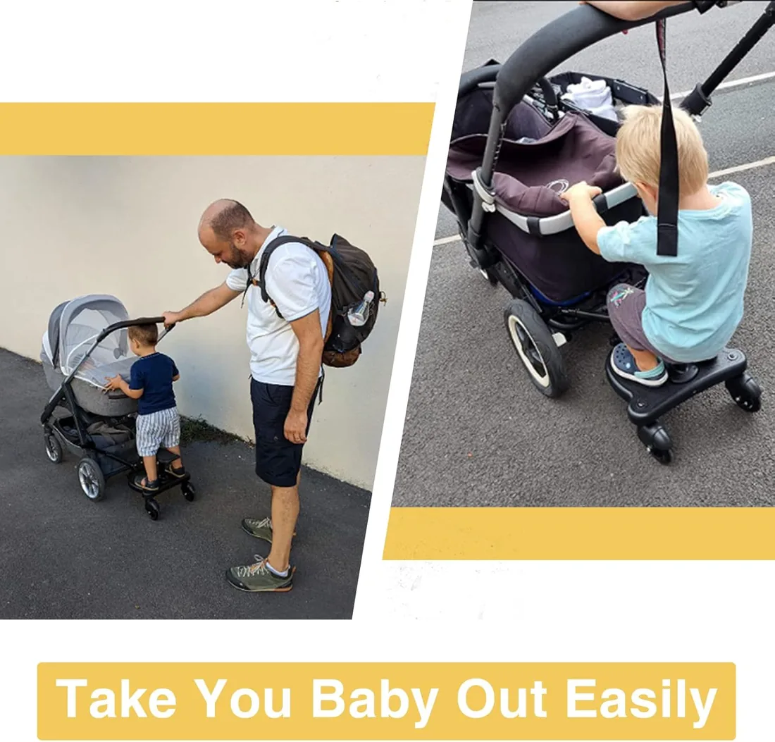 Tabla de cochecito con Asiento, Vihir Patin Carro Bebe Universal | Buggy Board Para el Segundo Niño, Accesorio Para Niños de 2 a 6 Nños (25 kg), Viene con 2 Ganchos para Cochecito foto 2