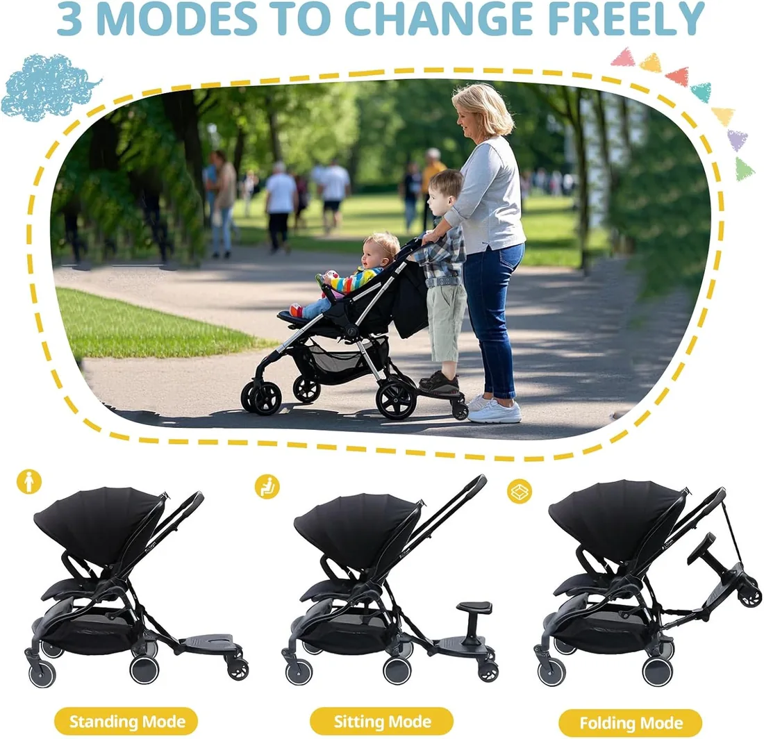 Vihir Patinete Carro Bebe Universal, Patin Carro Para Bebe | Buggy Board con Asiento Más Ancho y Más Alto, Viene con 2 Almohadillas Antideslizantes, para Niños de 2 a 6 Años, Carga 25kg foto 3