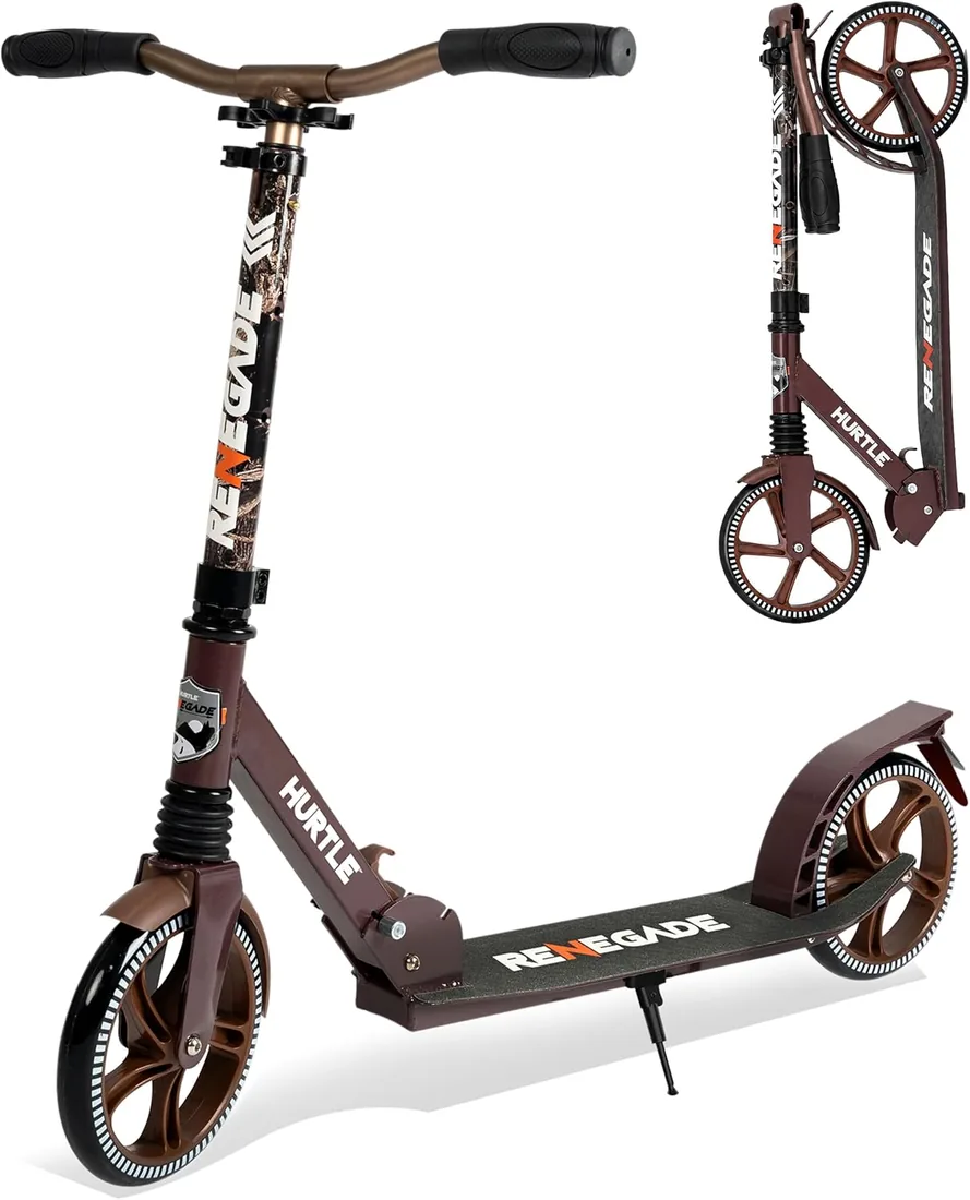 Hurtle Patinete de Ciudad con Ruedas XXL, Plegable hasta 100 kg, Altura Ajustable con Correa, Freno de Pedal y Soporte para Viajes Escolares, Ocio y Transporte Urbano, para niños, Adolescentes y