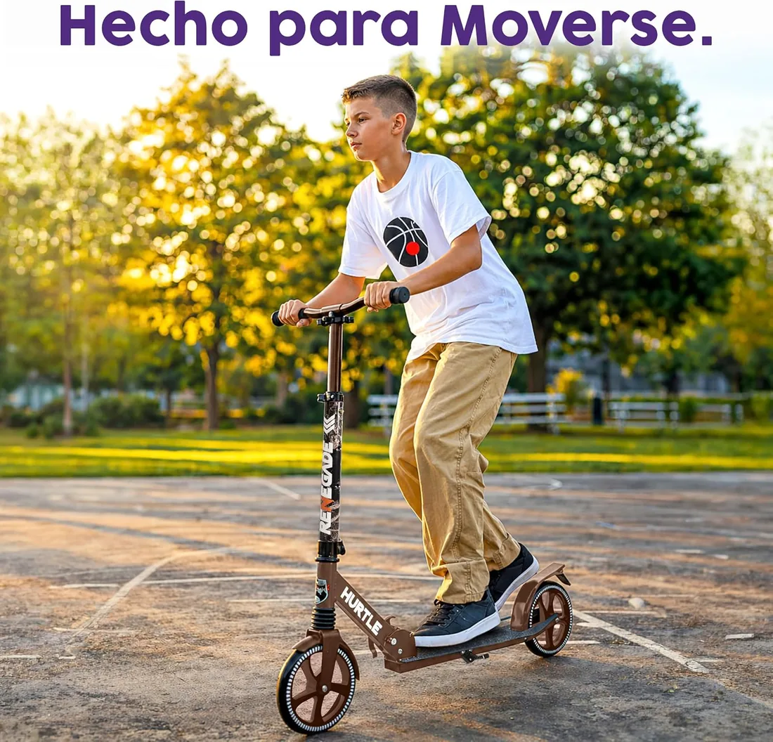 Hurtle Patinete de Ciudad con Ruedas XXL, Plegable hasta 100 kg, Altura Ajustable con Correa, Freno de Pedal y Soporte para Viajes Escolares, Ocio y Transporte Urbano, para niños, Adolescentes y foto 2