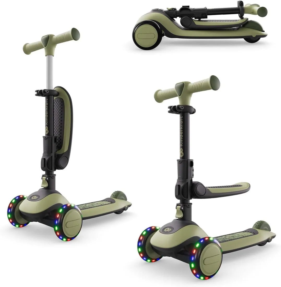 Kinderkraft Halley 2, Correpasillos Desde 12 Meses y Patinete Desde 24 Meses, 2 en 1, para Niños, Ajustable, Triciclo, Bici sin Pedales, 3 Ruedas, LED, Multifuncional, hasta 50 kg, Verde
