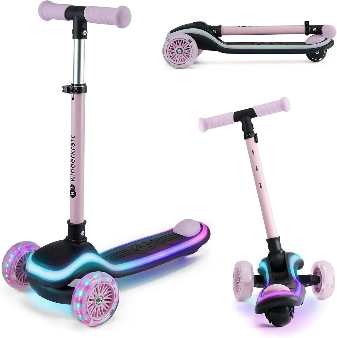 Kinderkraft RAKET Patinete para niños de 1 año a 50 kg, Patinete, Ruedas LED, Manillar Regulable en Altura, Diseño Moderno, Rosa foto 3
