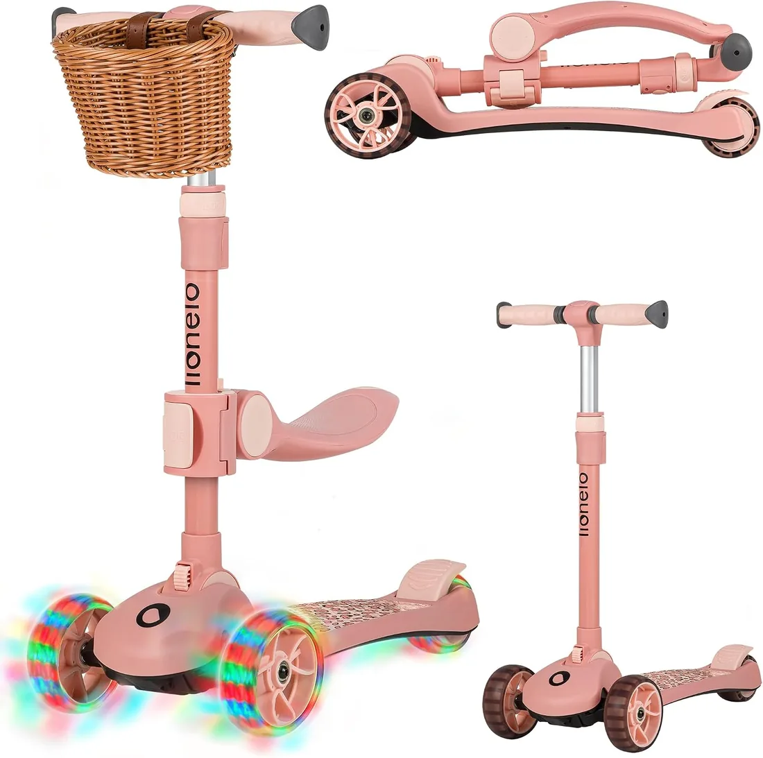 LIONELO Franky Bicicleta y Patinete 2 en 1 para niños de hasta 50 kg, Apto para niños de 1 a 7 años, con Asiento y Manillar Ajustables, Ruedas LED, Marco Reforzado