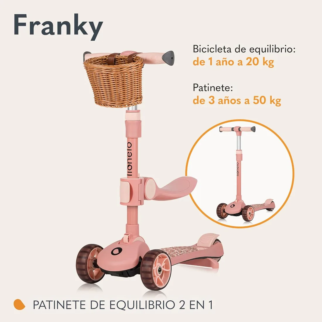 LIONELO Franky Bicicleta y Patinete 2 en 1 para niños de hasta 50 kg, Apto para niños de 1 a 7 años, con Asiento y Manillar Ajustables, Ruedas LED, Marco Reforzado foto 2