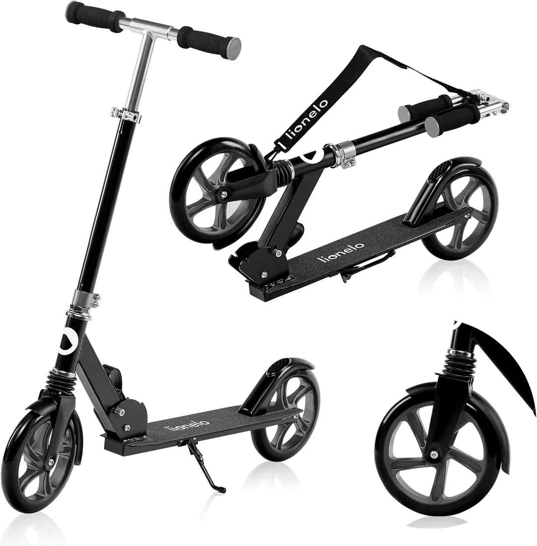 lionelo Luca Patinete Urbano XXL hasta 100 kg, Scooter para niños, Grandes Ruedas 200 mm ShockResist Amortiguador, Volante Ajustable Altura, Freno Plegable foto 2