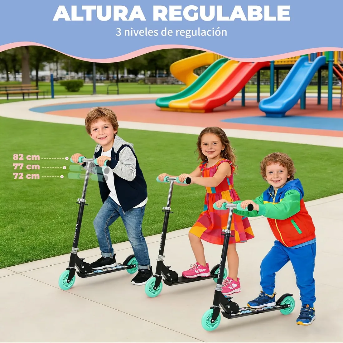 Patinete Scooter Plegable, Patinetes para niños y niñas, 4-6 años con Manillar Ajustable 72-82cm, Patinete con 2 Ruedas y Freno Posterior, Máx. 50kg foto 2