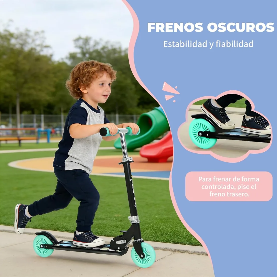 Patinete Scooter Plegable, Patinetes para niños y niñas, 4-6 años con Manillar Ajustable 72-82cm, Patinete con 2 Ruedas y Freno Posterior, Máx. 50kg foto 3