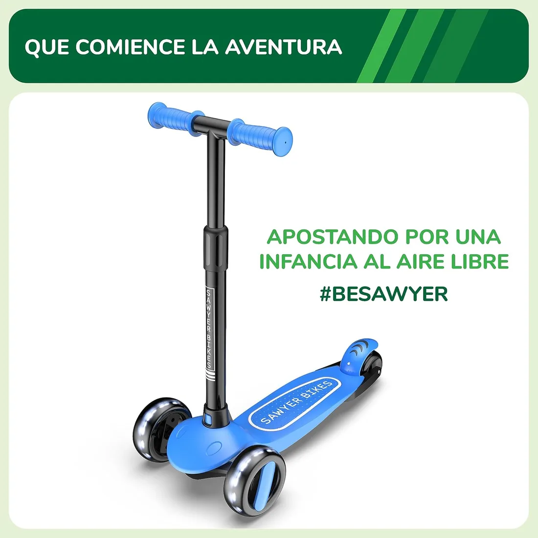 Sawyer Bikes - Patinete Ajustable Ruedas LED - Niños 2 a 8 Años foto 2