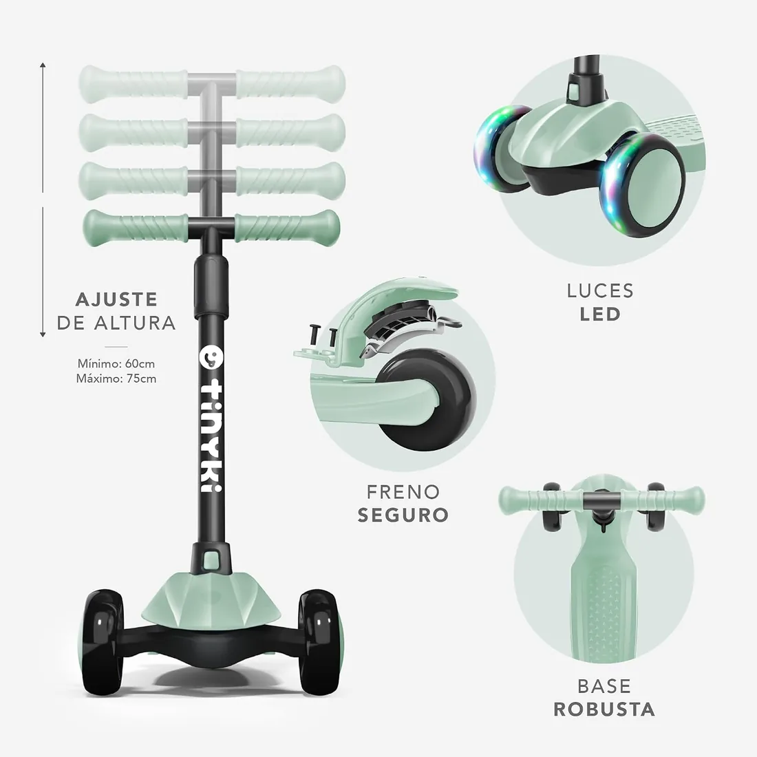 TINYKI Patinete Niño 2 Años a 6 - Altura Ajustable con Ruedas Luces LED - Scooter Niño 3 Ruedas - Patineta Infantil para Niños y Niñas Jugar foto 2