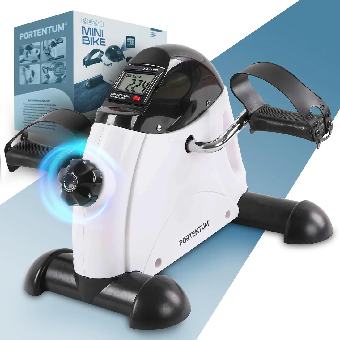 PORTENTUM Pedales estaticos Personas Mayores Pantalla LCD 6 Funciones – Pedaleador Brazos y piernas Compacto con Resistencia Ajustable y asa de Transporte – Diseño portátil para Ejercicio en casa foto 3