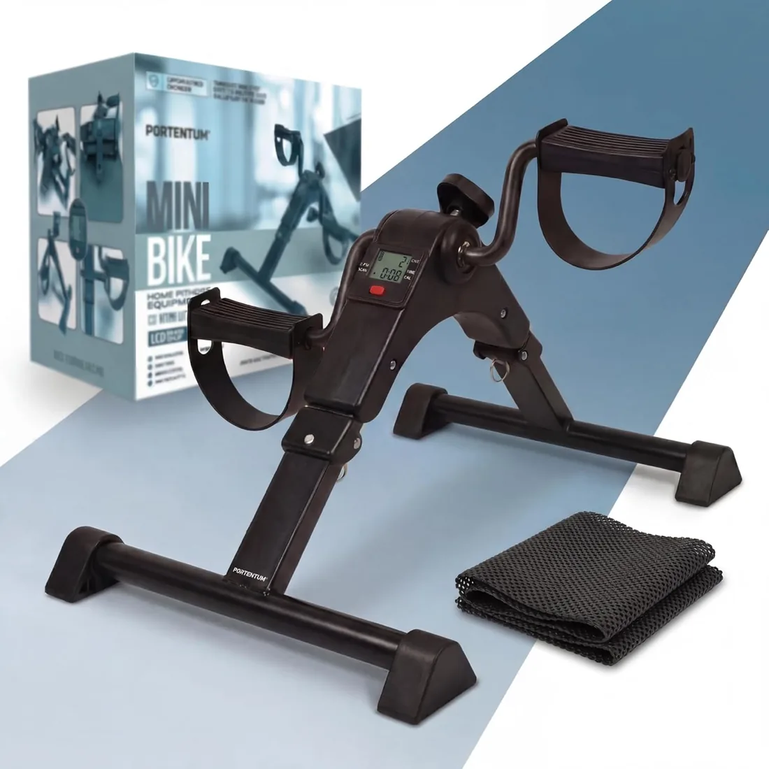 PORTENTUM Pedales estaticos Personas Mayores – Versión Manual o motorizada – Pedaleador Brazos y piernas con Esterilla Antideslizante y Pantalla LCD – Mini Bike para Ejercicio en casa