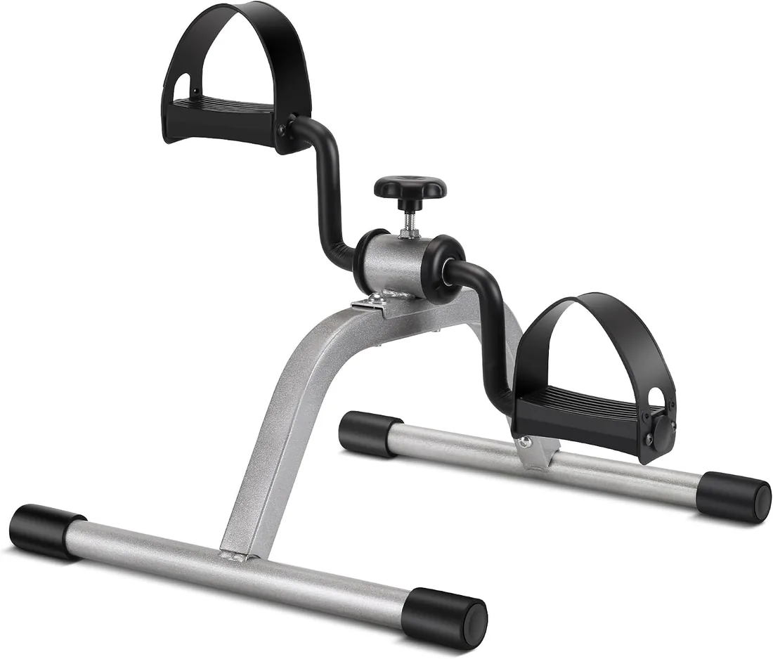 RYGEO Ejercitador de pedales para debajo del escritorio, mini ejercitador de pies, resistencia ajustable, silencioso, para el hogar, fitness, gimnasio, entrenamiento, piernas, brazos