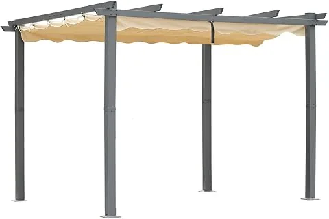 [Actualizado] Angel Living Pérgola de Aluminio con Techo Retráctil, Pabellón con Diseño Elegante, Cenador con Tela de Poliéster Resistente al Agua y a UV, Uso para el Exterior (Beige, 3 x 4) foto 3