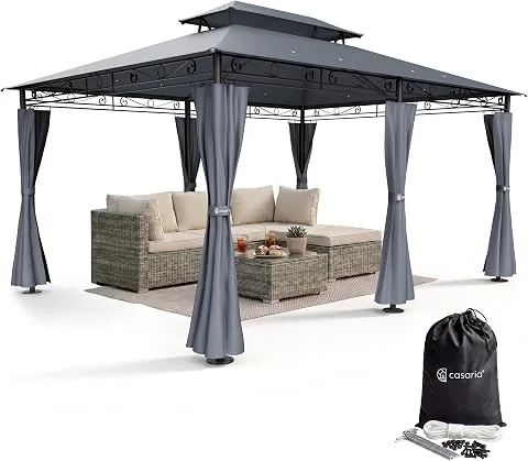 CASARIA Cenador Jardín 3x4m Metal UV50+ Repelente Agua Laterales Antracita foto 2