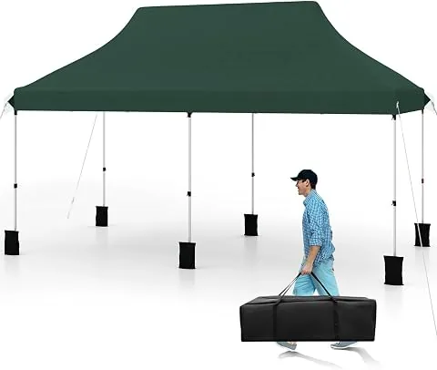 COSTWAY Carpa Plegable 3x6m, Pergolas de Jardin Pop UP, Protección UV 50+ Impermeable, Bolsa de Transporte, Cenadores Pabellón Jardin Exteriores, 6 Sacos de Arena (Verde)