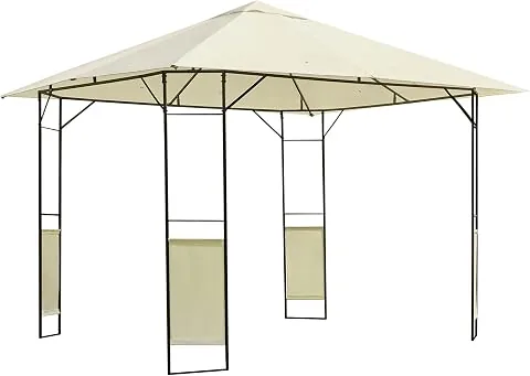 Outsunny Cenador de Jardín Gazebo 3x3x2,6 m con Marco de Acero Patio Crema