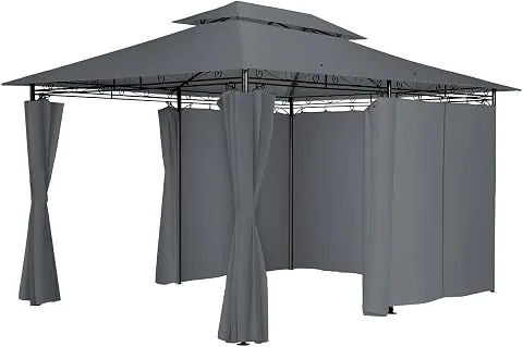 tectake® Carpa Pabellón, Cenador Jardín Exterior, Paneles Laterales, Cenadores para Jardin, Soporte Estable, Pergolas de Jardin, Carpas para Exteriores - 3x4 m Antracita