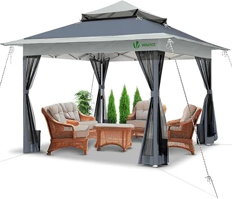 VOUNOT® Carpa Plegable Gazebo 3.6x3.6m con Laterales de Malla, Cenador Pabellón Pop Up de Jardín Techo Doble y Bolsas de Arena, Protección UV, para Camping, Fiestas, Exterior, Gris foto 3