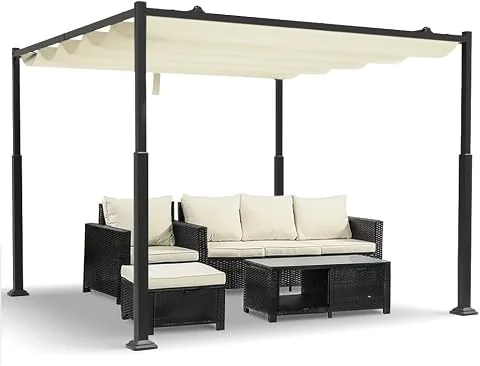 VOUNOT® Cenador Autoportante 3x3m con Techo Retráctil, Pérgola de Jardín con Lona Corredera de Poliéster 180g/m², Estructura Metálica Estable, Diseño Elegante Patio Terraza Exterior Beige Oscuro foto 2